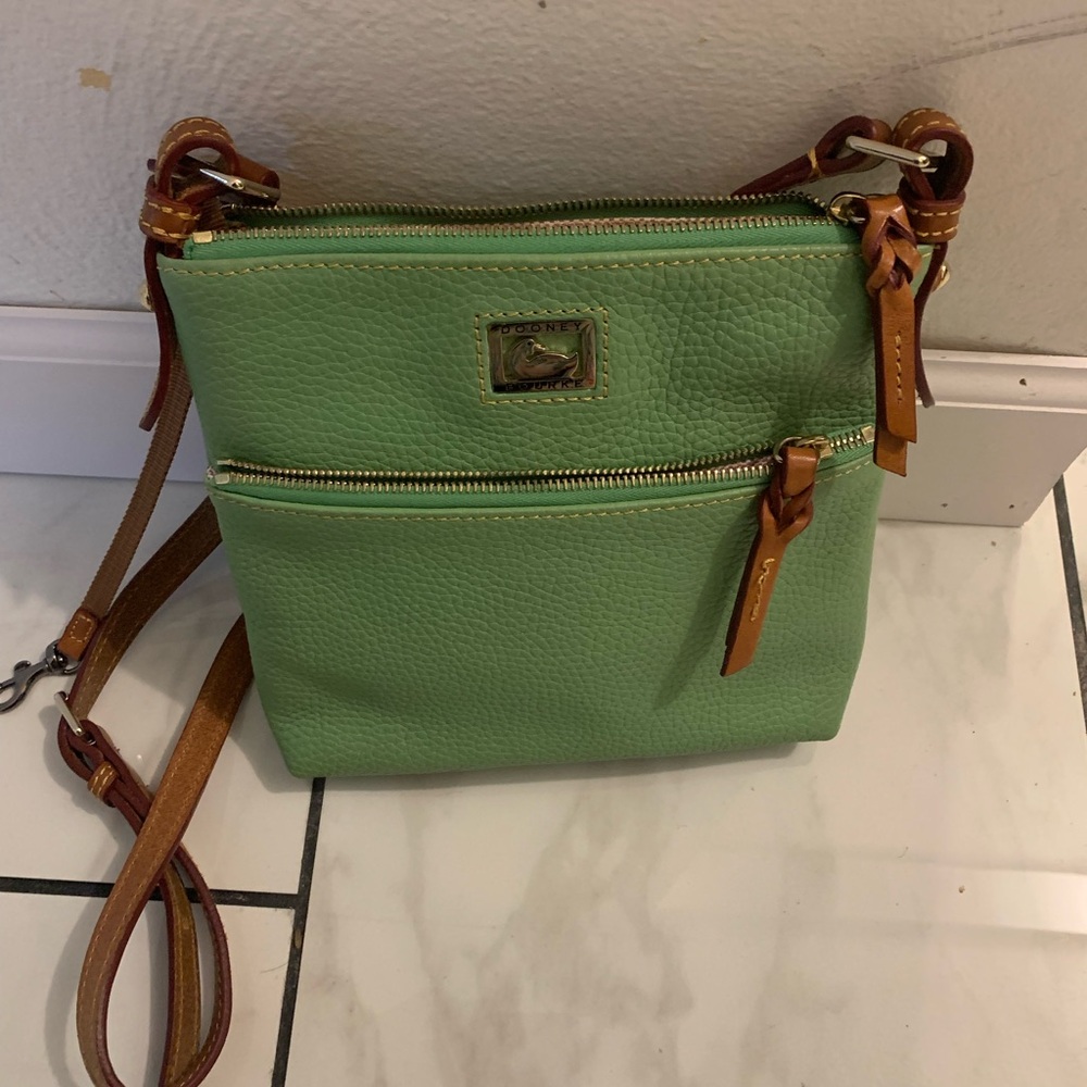Dooney & Bourke Mint Green Pebbled Leather Crossbody with Tan Trim